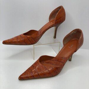 Bakers Women Orange Alligator Leather Point Toe Heels Size 10M